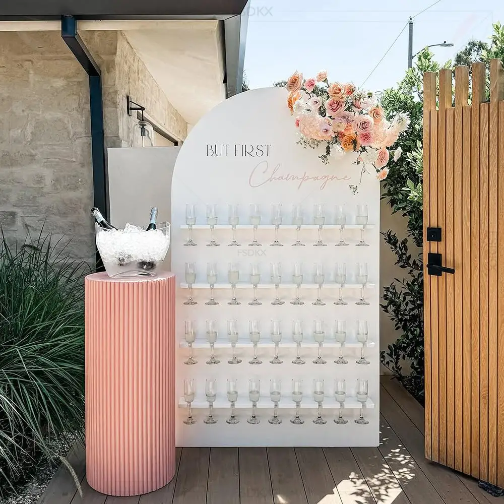 

FSDKX Wholesale White Acrylic PVC Champagne Wall Holder Grass Wedding Display Stand Prosecco Wall Champagne Stand for Wedding