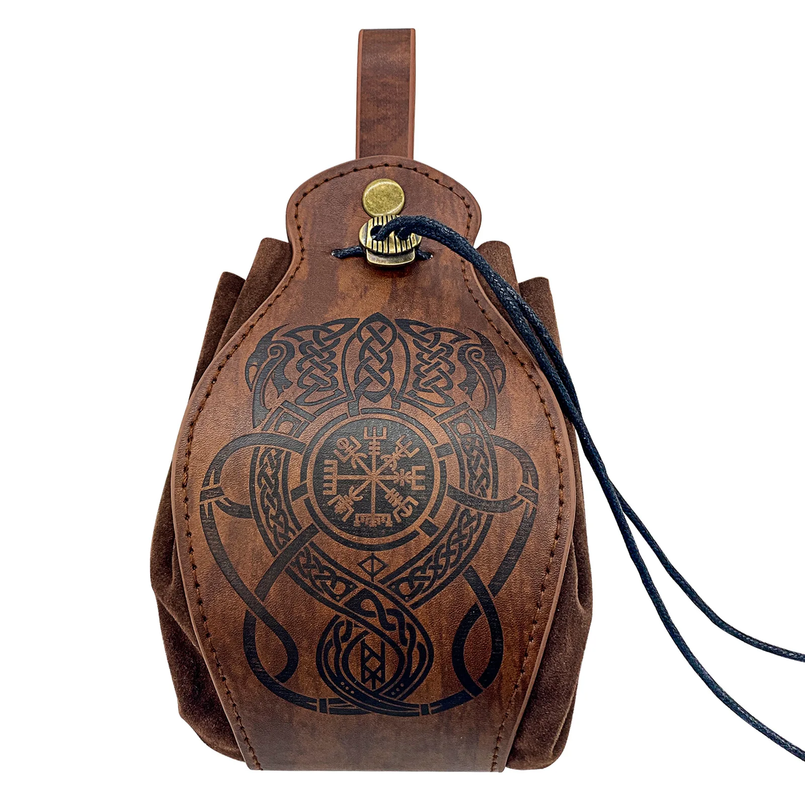 Medieval Viking Money Pouch Bag Cosplay Hangable Belt Waist Bag Unisex Leather Drawstring Bag Coin Purse Party Accessories Prop