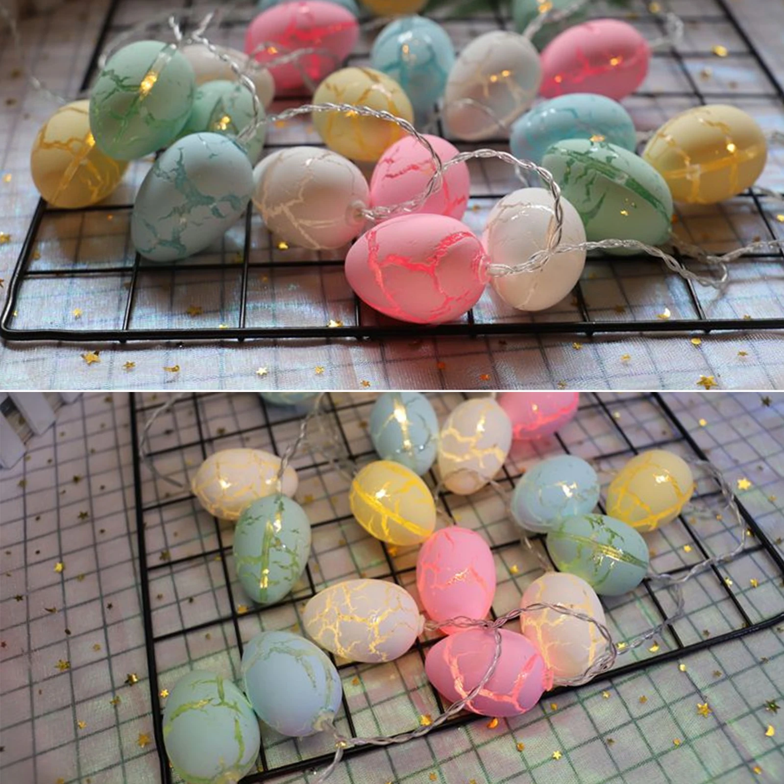 DIY 2024 Easter Decoration Transparent Crack Pattern Easter Eggs Lights String 1.5m/3m/4.5m 10/20/30 LEDs Home Festival Supplies