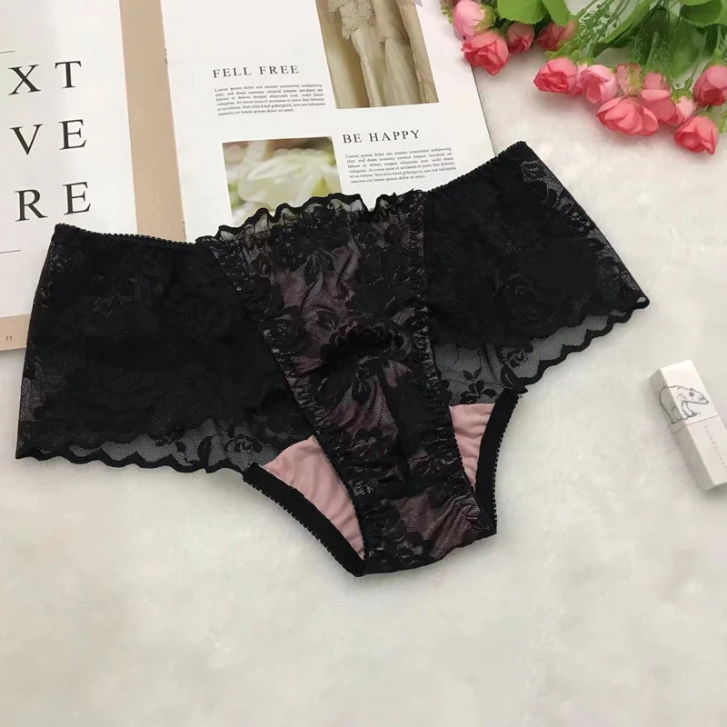 Sissy Male Gay Underwear Crossdress Briefs Panties Men Lace Frill Underpants Sexy Flower Mens Underwear