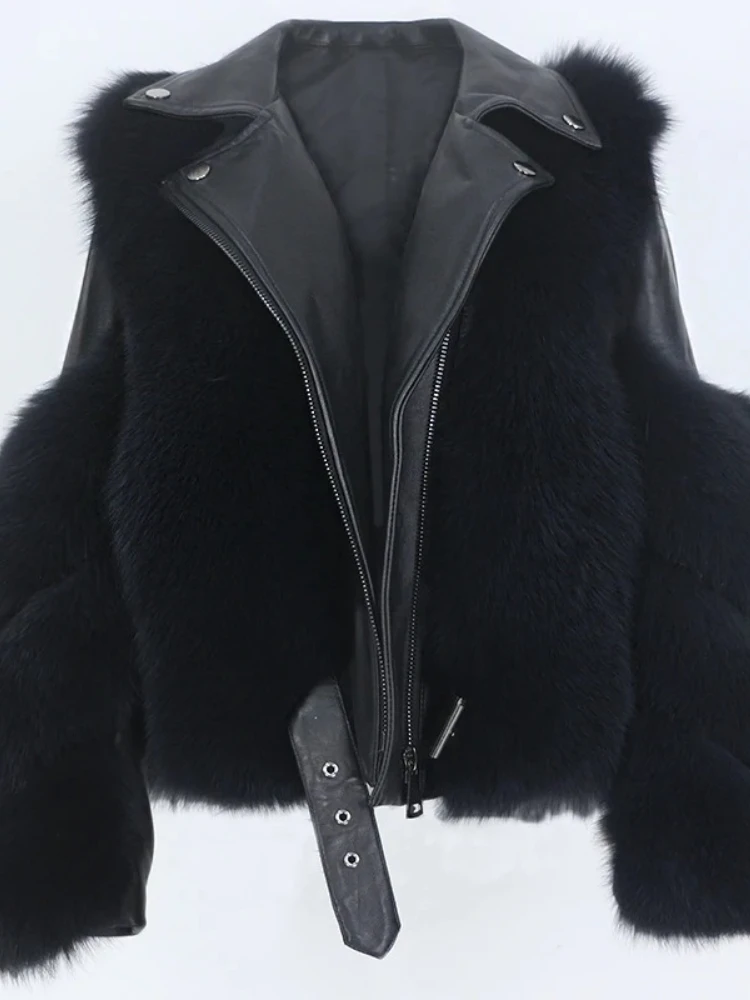 Mulheres natural pele de raposa couro genuíno outerwear casaco de pele real colete jaqueta de inverno destacável streetwear locomotiva roupas