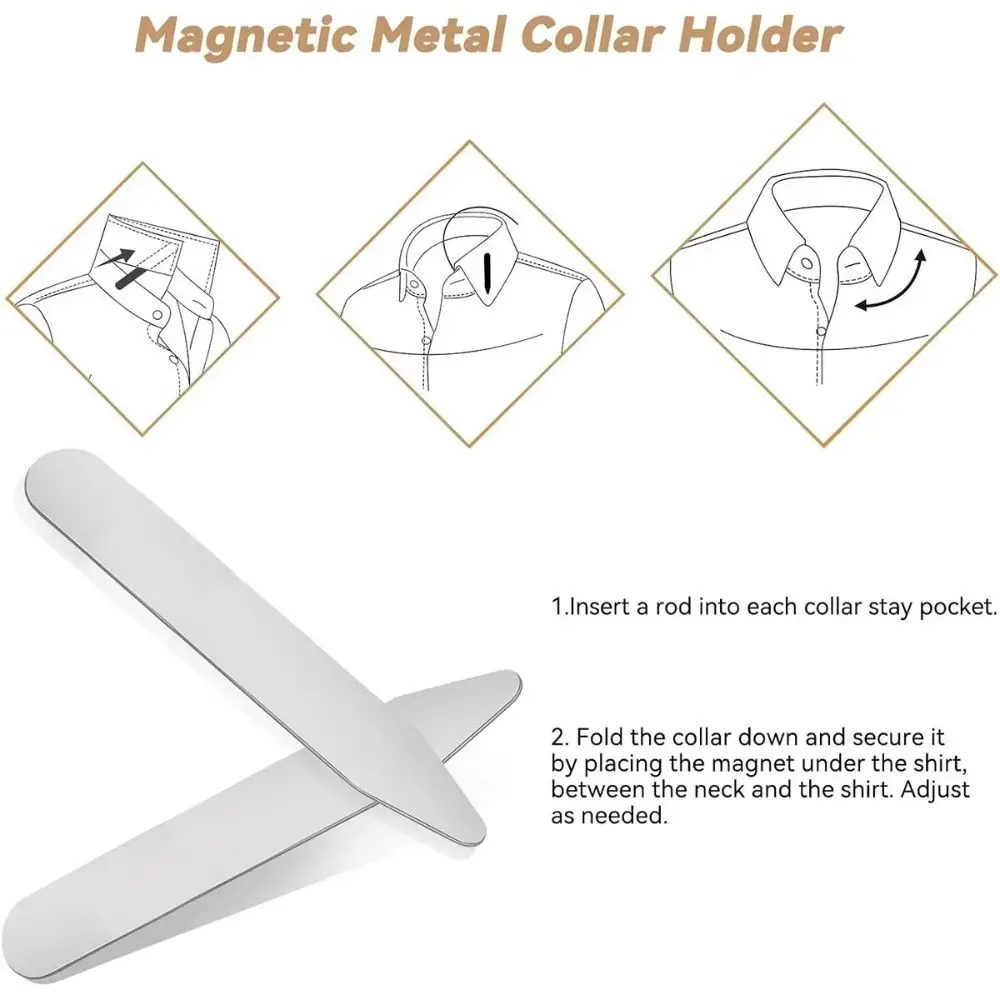 6Pcs Durable Stainless Steel Collar Stays Magnetic with Box Collar Support Collar Support Plate for Business Men