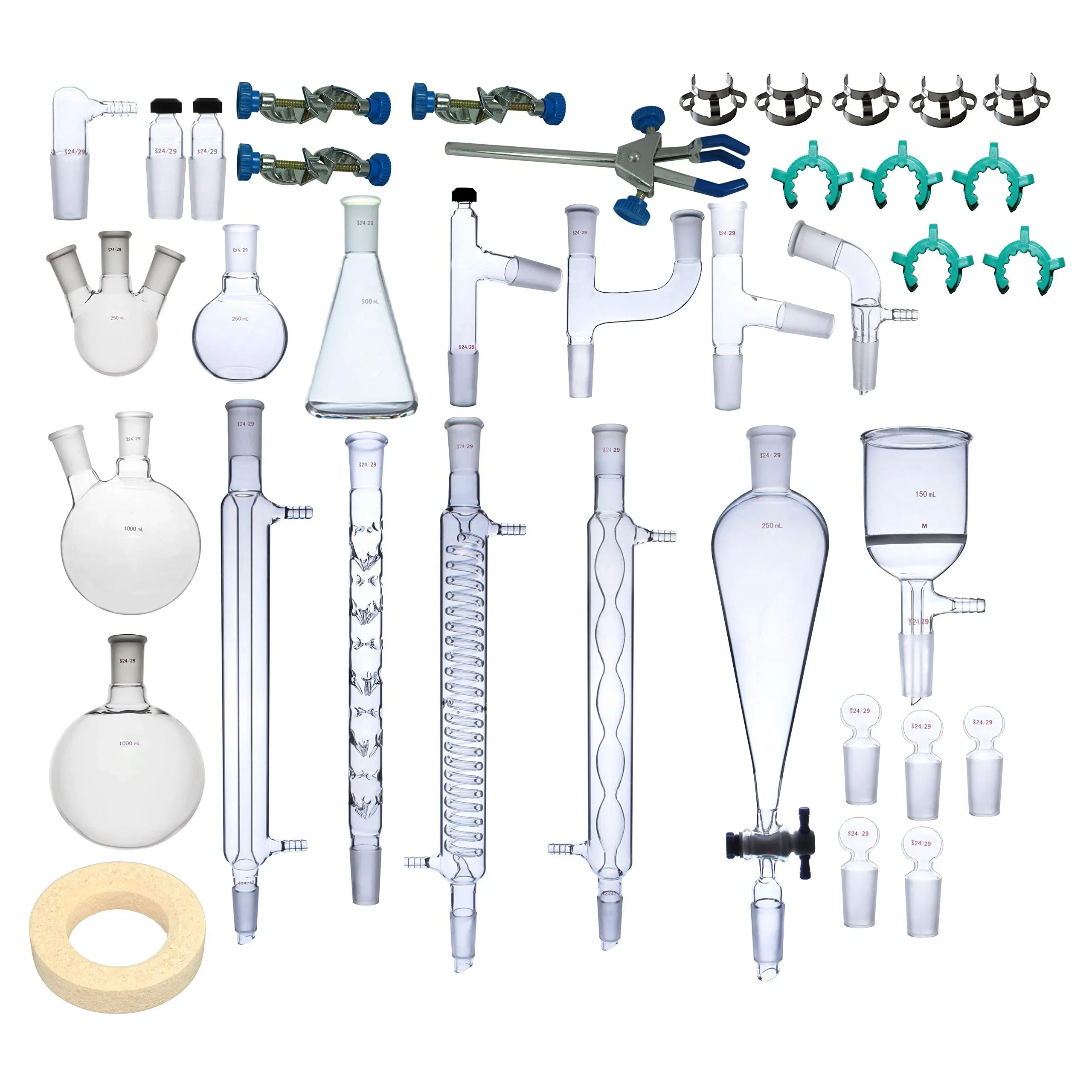 29/38pcs Advanced Organic Chemistry Laboratory Glass Distilling Vessel Kit Lab Glassware Instruments