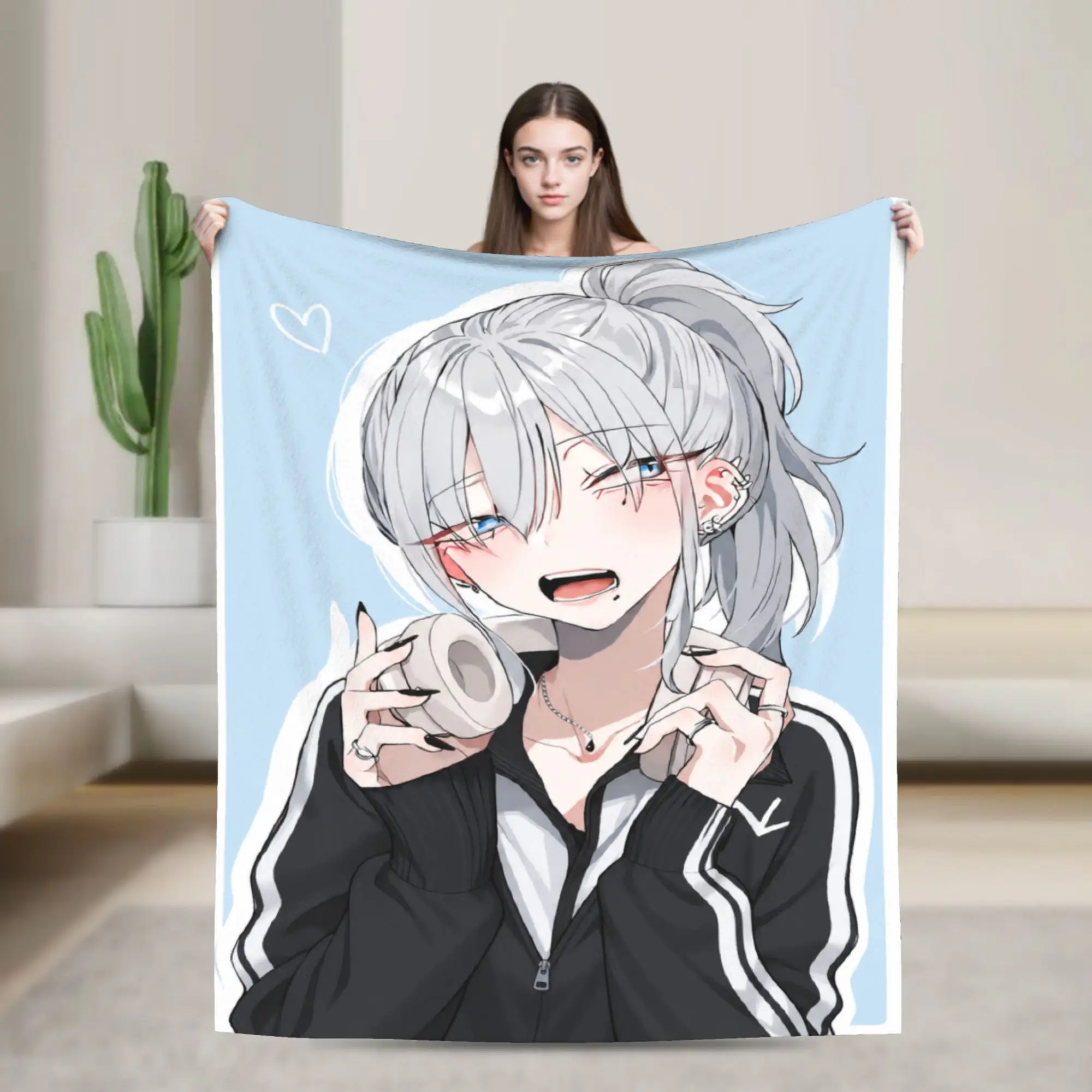 Haimiya Senpai Wa Kowakute Kawaii Manga Blanket Girls  Flannel Throw Blanket For Living Room Warm DIY Quality Bedspread Gift