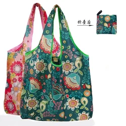 Bolsa de compras reutilizable para mujer, bolsa plegable con estampado de flores a la moda, bolsos de reciclaje plegables, bolsa de comestibles