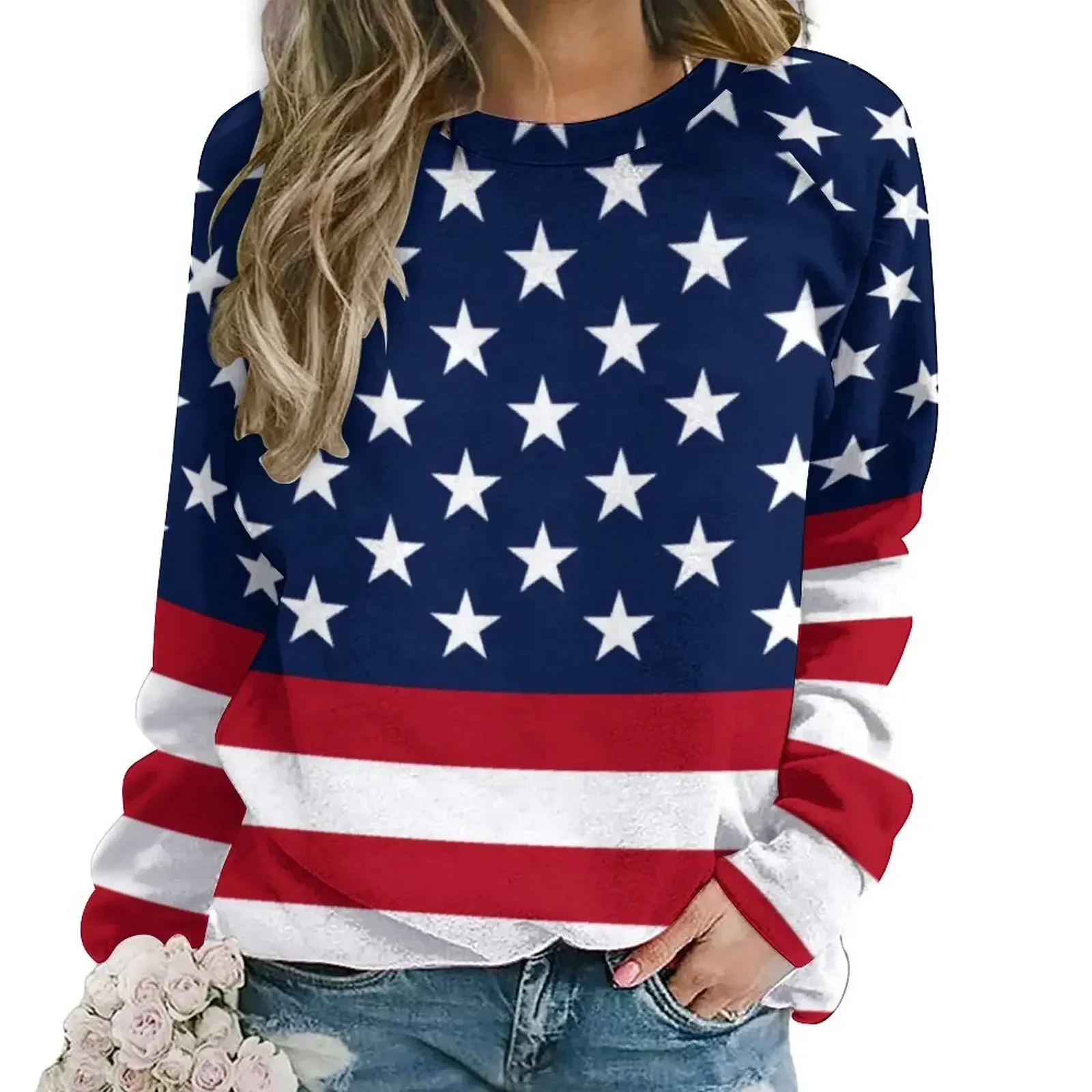 Star Spangled USA Flag Casual Hoodies Ladies Patriotic Red White Blue Stars Stripes Design Hoodie Hip Hop Oversize Sweatshirts