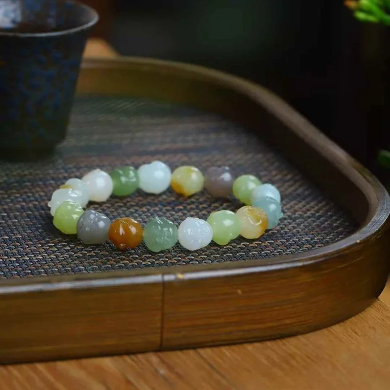 Natural Hetian Jade Qinghai Huangkou Qie Mo Blue Material Multi-Treasure Buddha Br