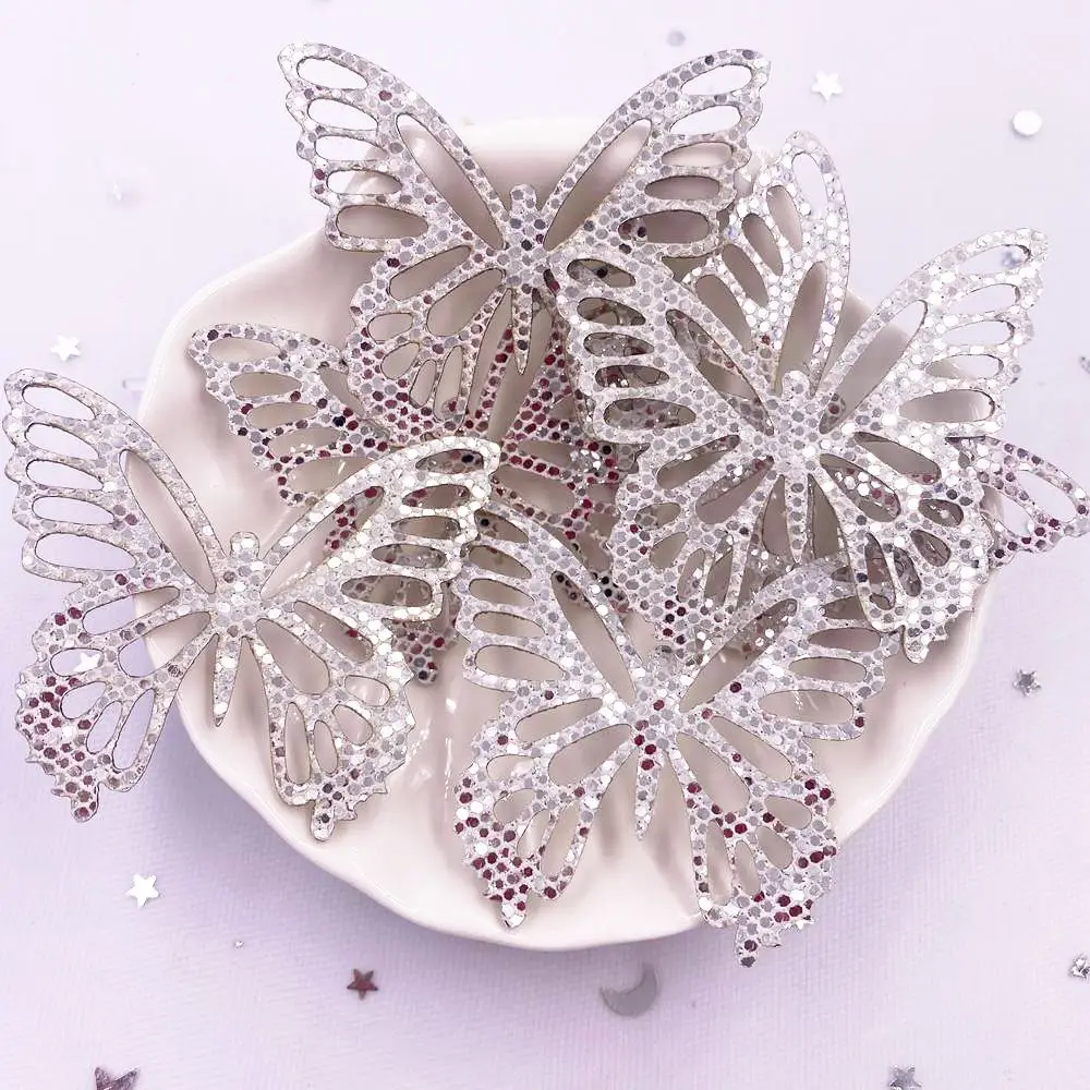 10pcs Felt Fabric Glitter Silver Butterfly Applique Wedding DIY Sewing Patch Hair Bow Accessories DIY Craft  XE383