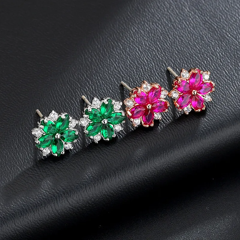 

Small Refined Flower Earnails Snowflake Jade Gem Stud 925 Sterling Silver Shiny Better Than Diamond Gift