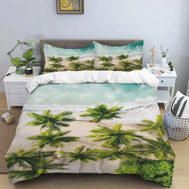 

S-Seawater beach reef natural scenery fashion print bedding three-piece set single double bed adult children's quilt cover
