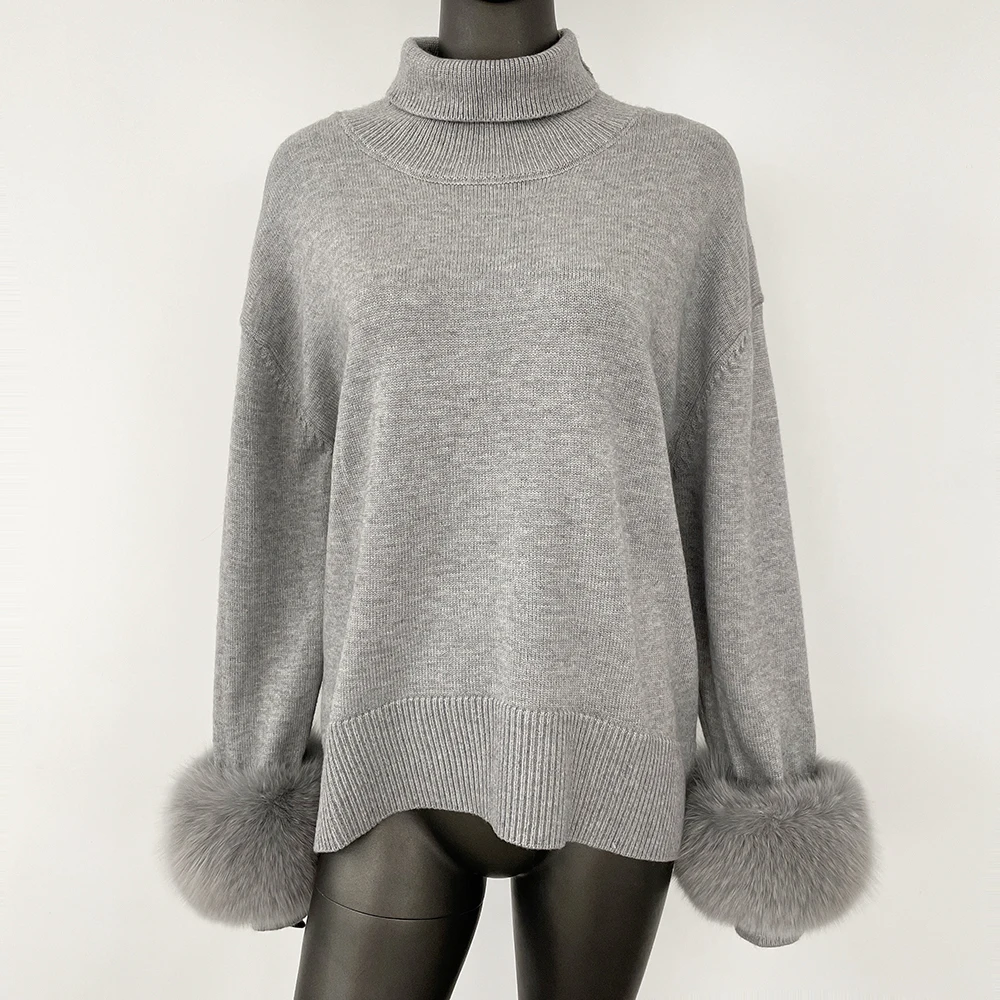 Reality Fur Sweater Women Autumn Winter New Long Sleeves Natural Real Fox Fur Coat Slim Fit Sweaters Fur Knitwear Pull Vintage