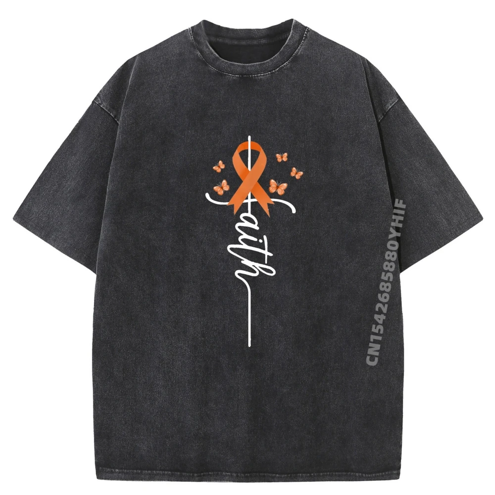

Multiple Sclerosis Faith Ms Awareness Orange Ribbon Warrior Plain T Shirts Wholesale Men's Washed Shirts Gift