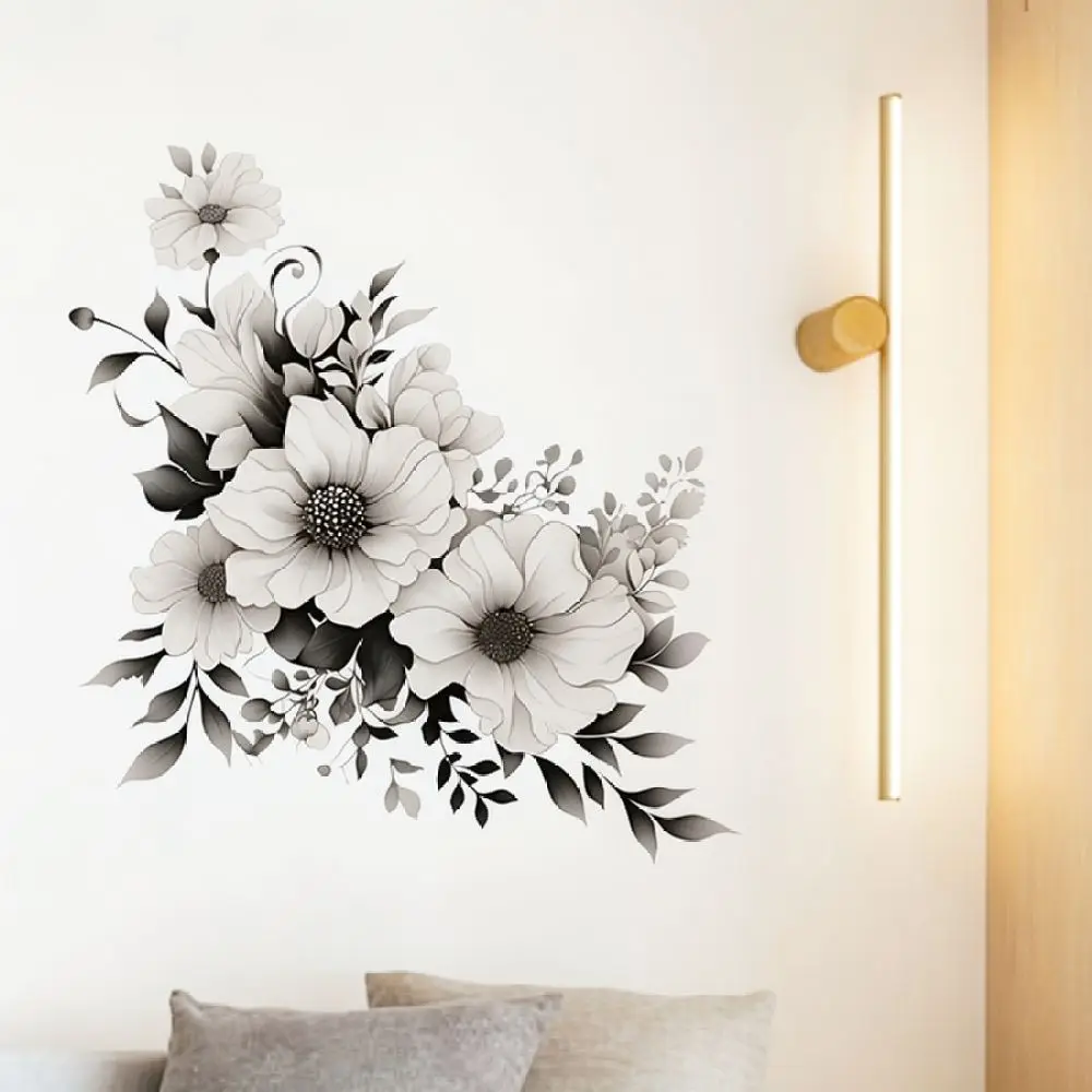 Modern Minimalist Floral Wall Sticker Grey White Removable Wallpaper Decorative Mural Waterproof Anti Mold For Home Interior