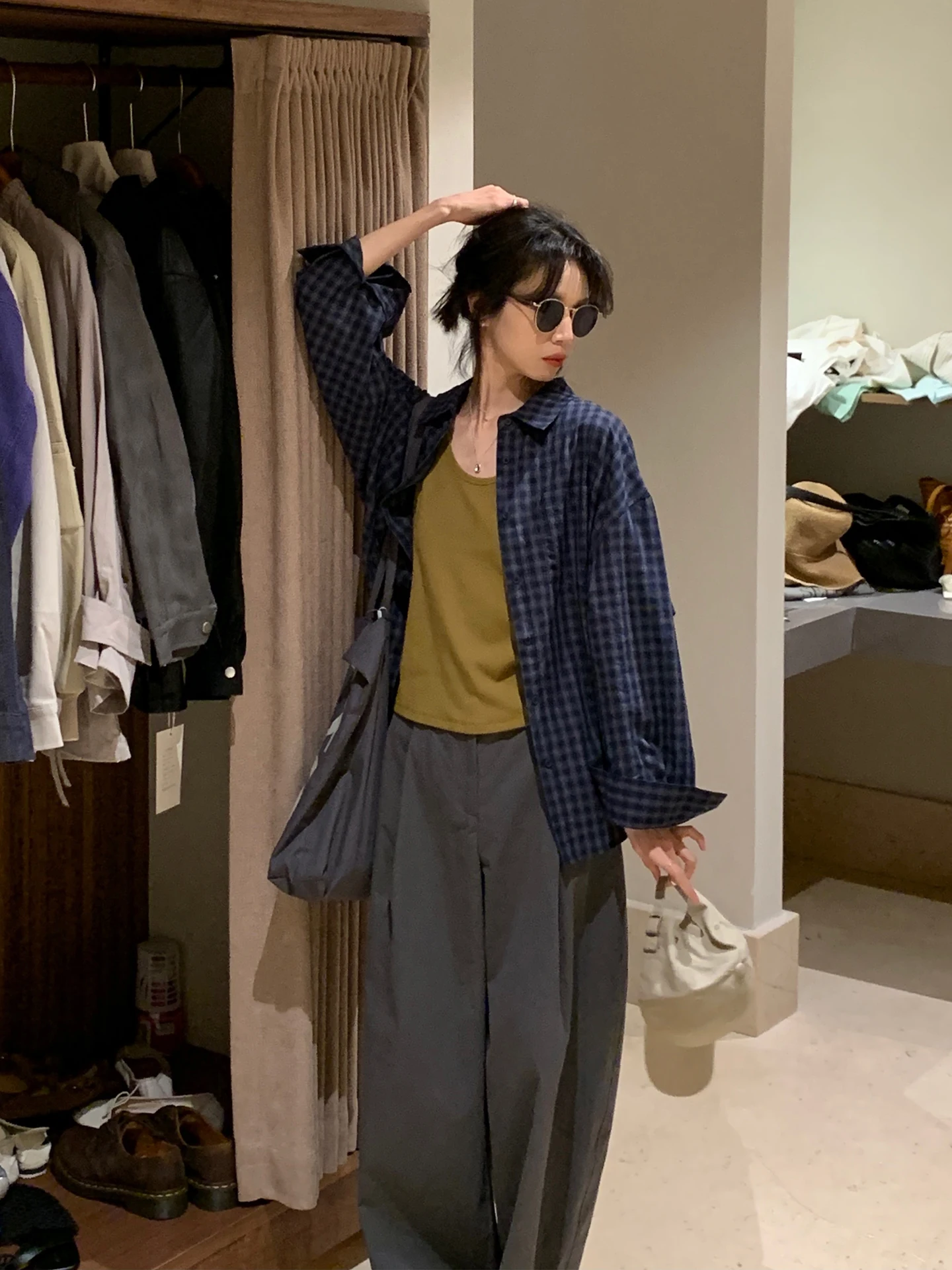 

Korean Sle Plaid Long Sve Casual irt Women's Spring New Design Breathable Comfortable Loose Fit Cotton irt