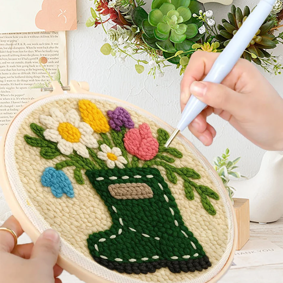 

GATYZTORY embroidery punch needle starter kit Creative flowers Picture 20x20cm with frame Cross stitch set cross stitch Wall Art