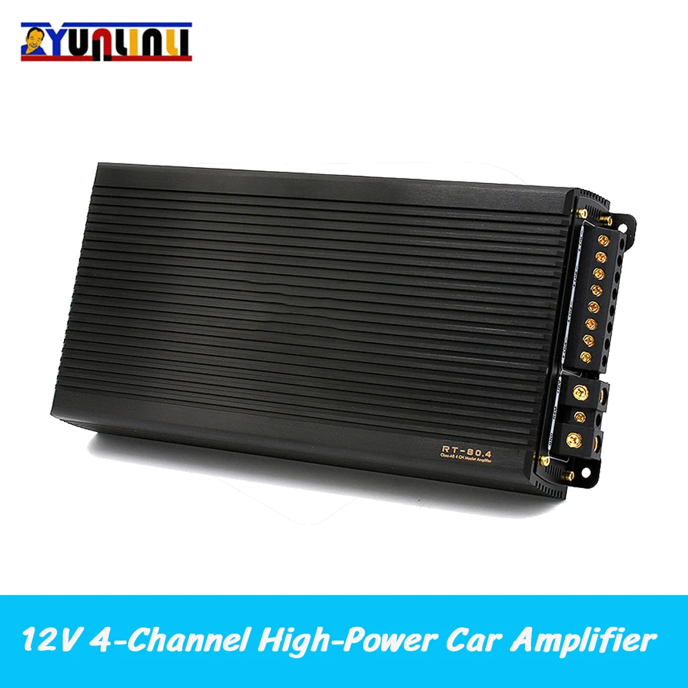 12V 4 Channels Car Power Amplifier 1600W High-Power Car Amplifier Subwoofer Stereo Digital Amplifier Aluminum Shell