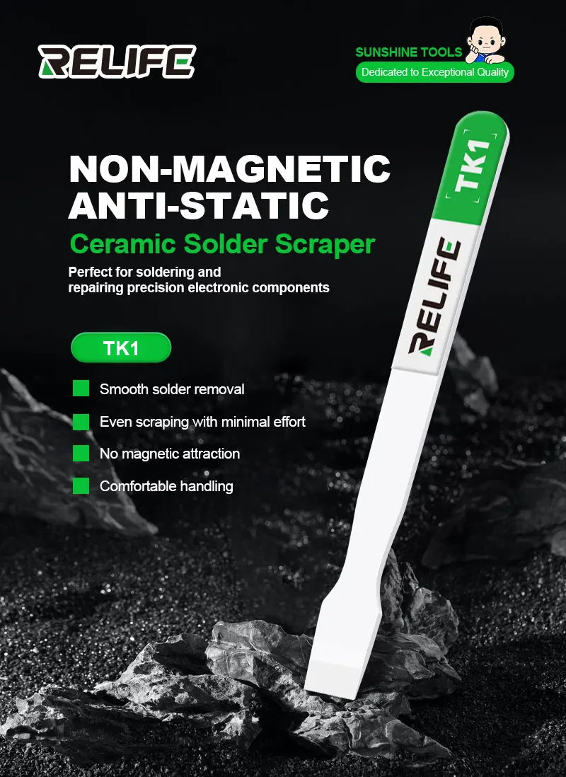 RELIFE TK1 Ceramic Tin Scraper Welding Non Magnetic Adsorption High Temperature Resistance Anti Oxidation BGA Stencil Repair
