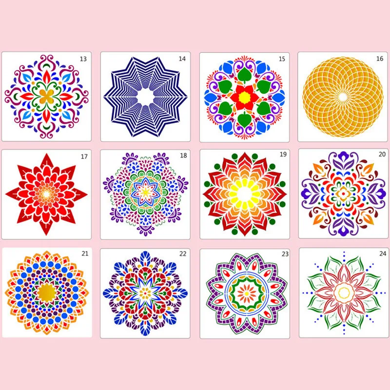 

12Pcs/Set 15cm Mandala Auxiliary Stencil DIY Layering Wall Scrapbook Coloring Embossing Album Decoration Card Painting Template