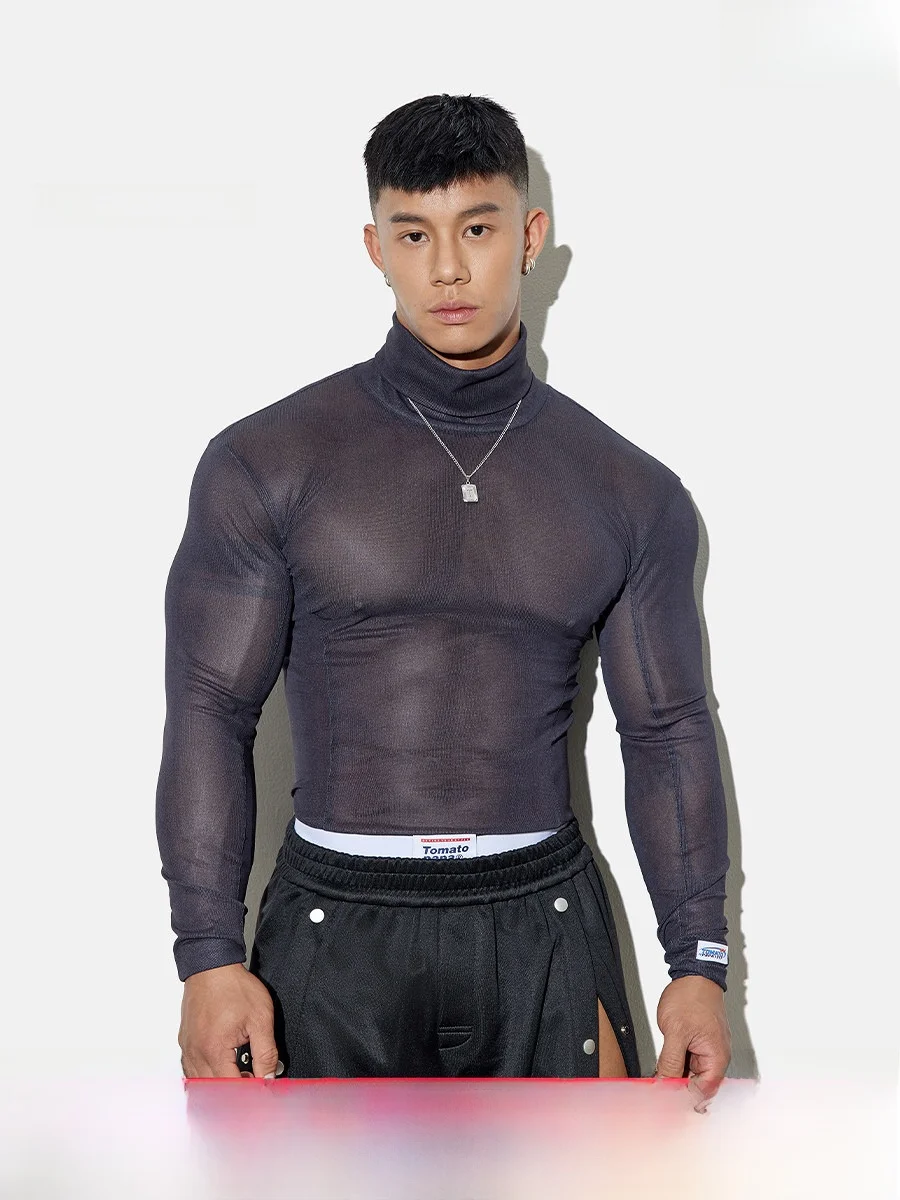 

Atopapa High Ne Long Sve Fitn Training Top Men's Slim Fit Base irt Sexy Breathable T-irt Youth Trendy Autumn Wear