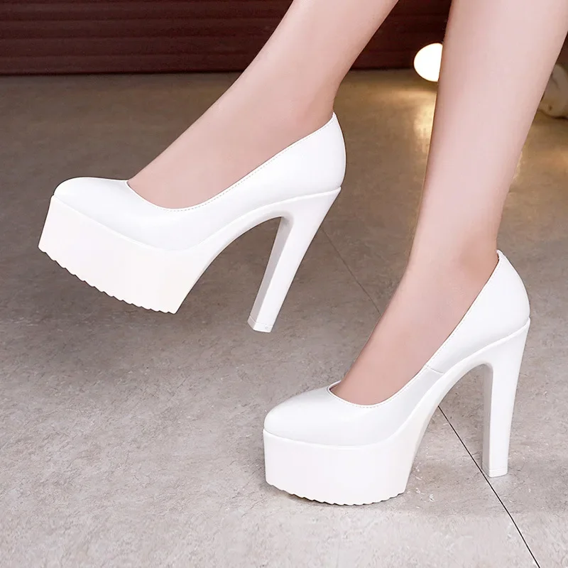 

11cm 13cm Small Size 32-43 Chunky Platform Pumps Elegant Woman Heels 2024 Trend Block High Heels Shoes for Model Wedding Court