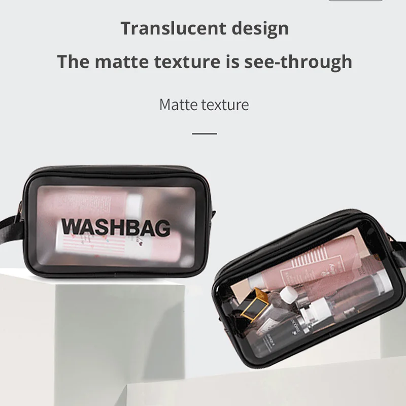 1pc Black Transparent Portable Women Travel Wash Bag Waterproof Makeup Storage Pouch Large Capacity Cosmetic Organizer