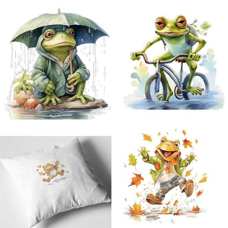 autumn travel frog DTFHeat Transfer iron on transfer for clothingThermal for ClothingIron On Patches For Clothing.