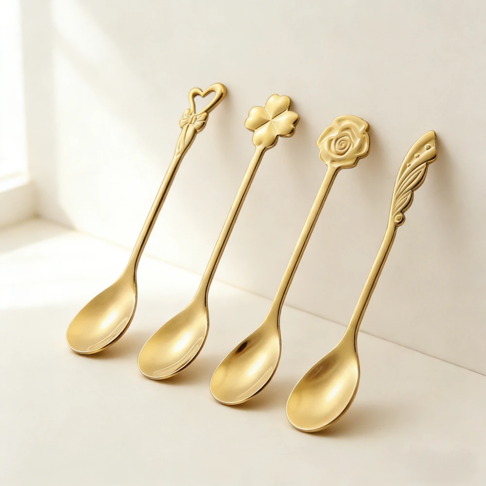 304 Stainless Steel Spoon Household Kitchen Tableware Creative Four-leaf Clover Coffee Spoon Cherry Blossom Dessert Mixing Scoop