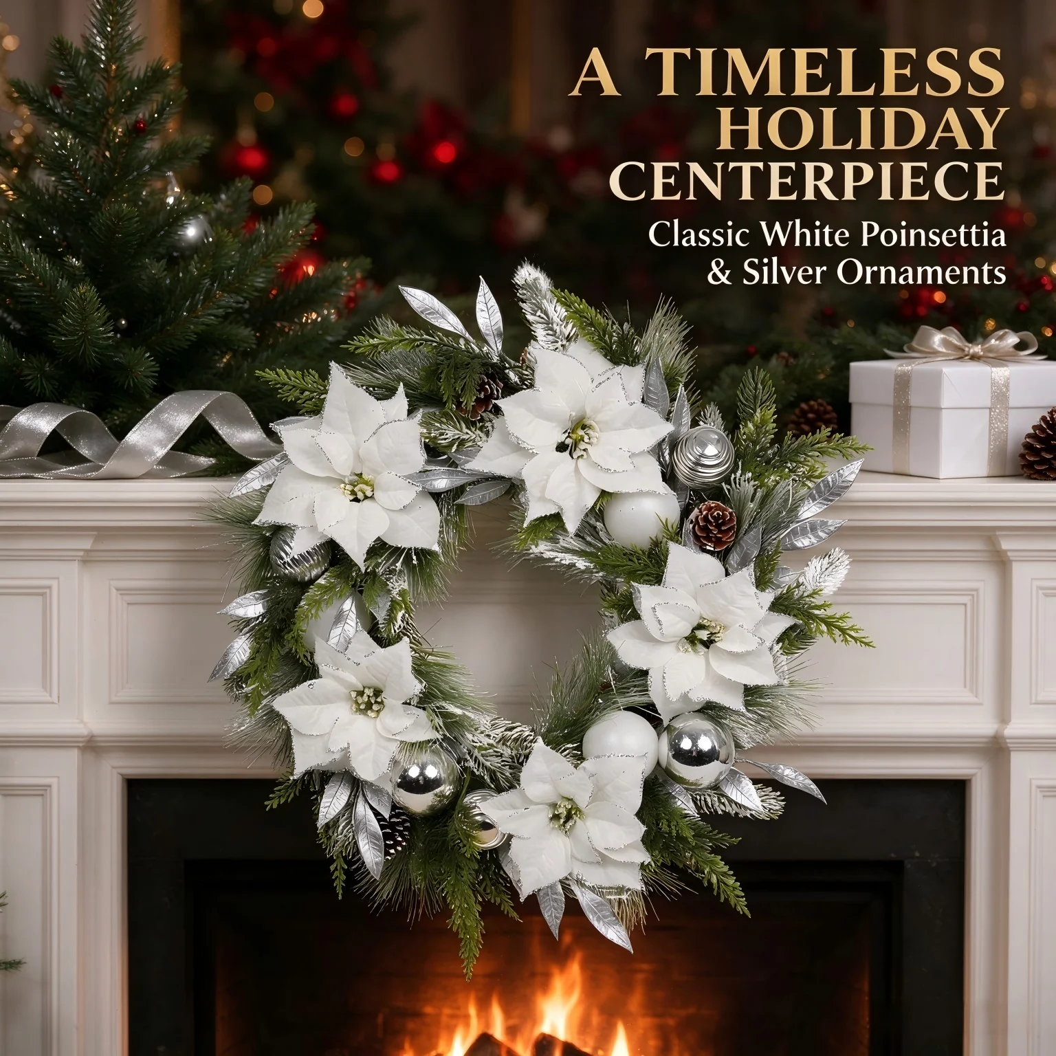 Corona de invierno blanca de 24" para puerta principal: corona asimétrica de estilo rústico con motivos de nieve y bayas blancas, decoración artificial para puertas, porches y entradas, apta para todas las estaciones.