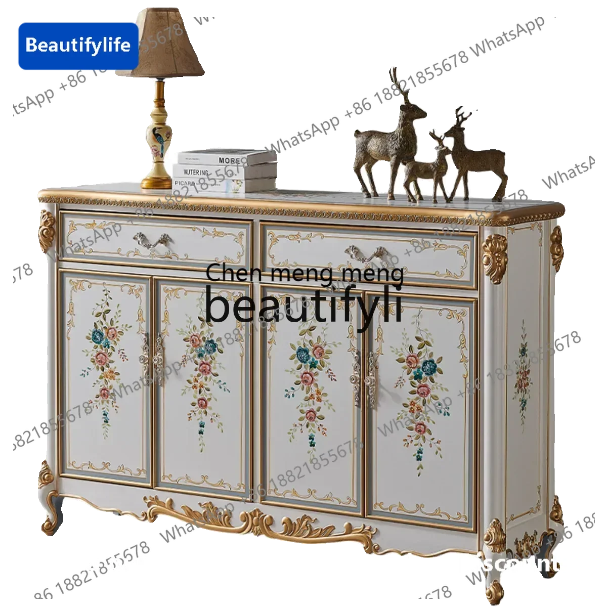 

183ff American-style painted display cabinet, luxury bookshelf, European-style hand-painted carved gold foil decorative cabinetA
