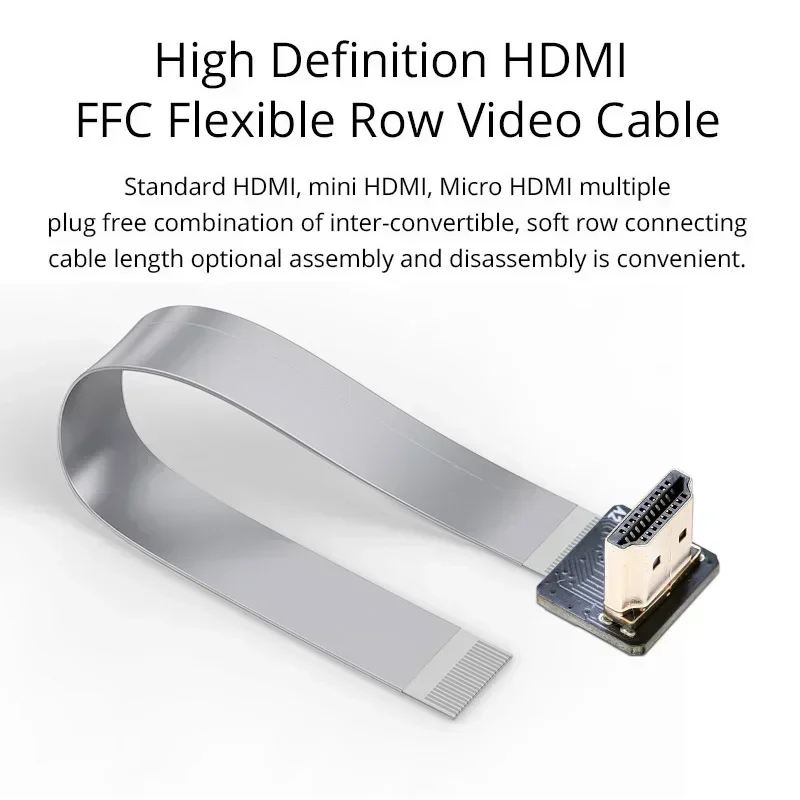 Ribbon Flat FPV HDTV Cable Micro-HDMI to Standard-HDMI 90 Degree Male Female Adapter 5cm-100cm FPC 20pin FFC Flexible Soft Cable