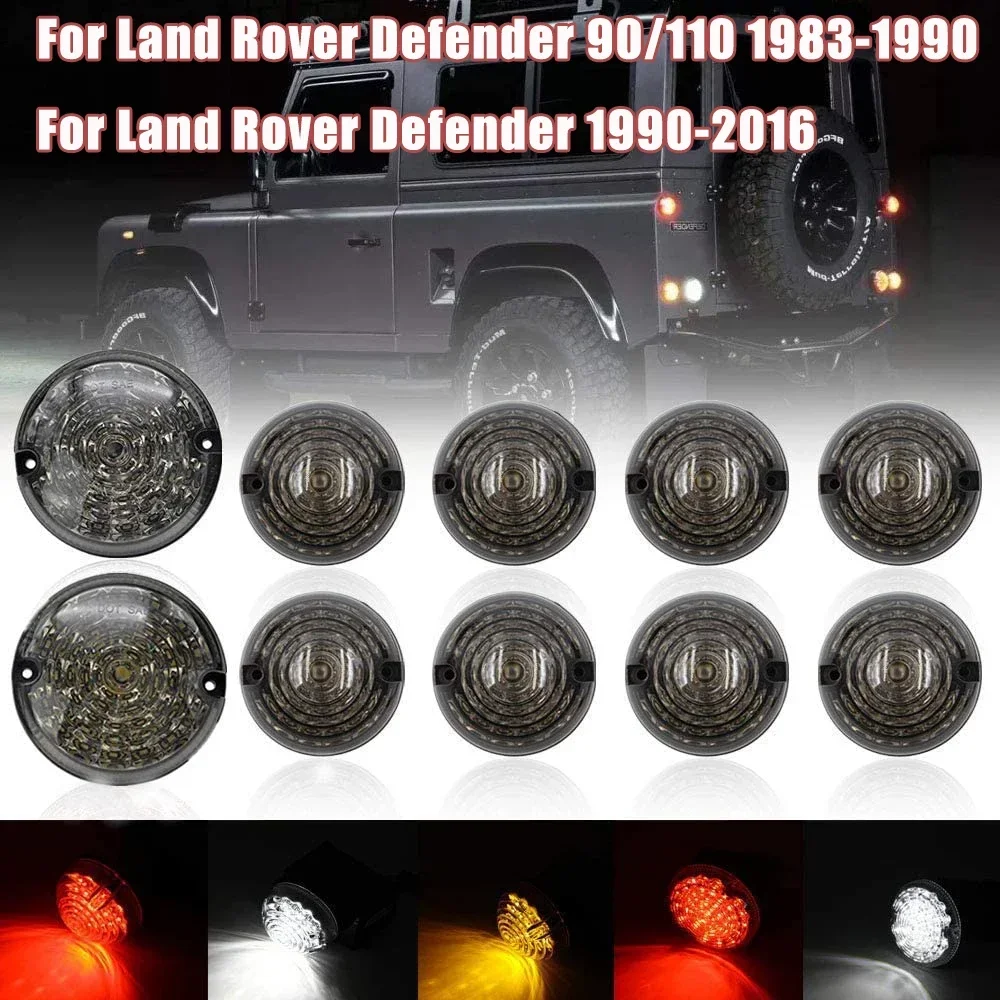 

10pcs Rear Front Fog Lights Reversing Light Upgrade LED Smoked Lens for Land Rover Defender 1990-2016/ Defender 90/110 1983-2019