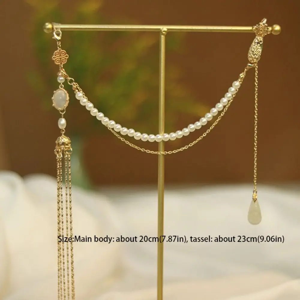 Imitation Pearl Women Hanfu Ornament Fashion Jewelry Long Hanging Tassel Chinese Style Brooch Handmade Cheongsam Pressed Lapel