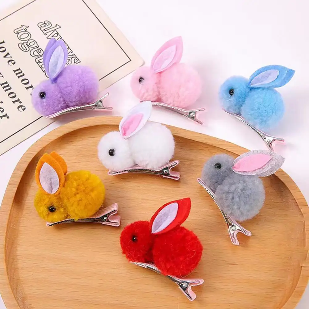 2Pcs Cute Bunny Hairpins Kids Plush Bunny Hairpins Headband Korean Children Hair Clips Sweet Girls Hairpins Hair Accessories