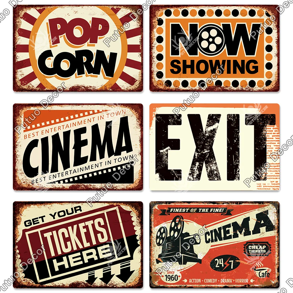 Putuo Decor Cinema Vintage Metal Plaque Metal Sign Tin Sign Iron Poster for Movie Theater Club Living Room Home Wall Decor