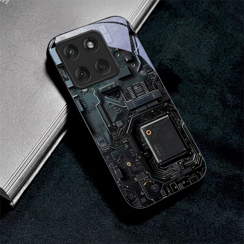 Circuit Board Art Black Glass Phone Case For Motorola Moto Edge 70 60 Fusion 50 Ultra 40Neo 30Pro 20Lite 60s 50 Neo Back Cover view 2