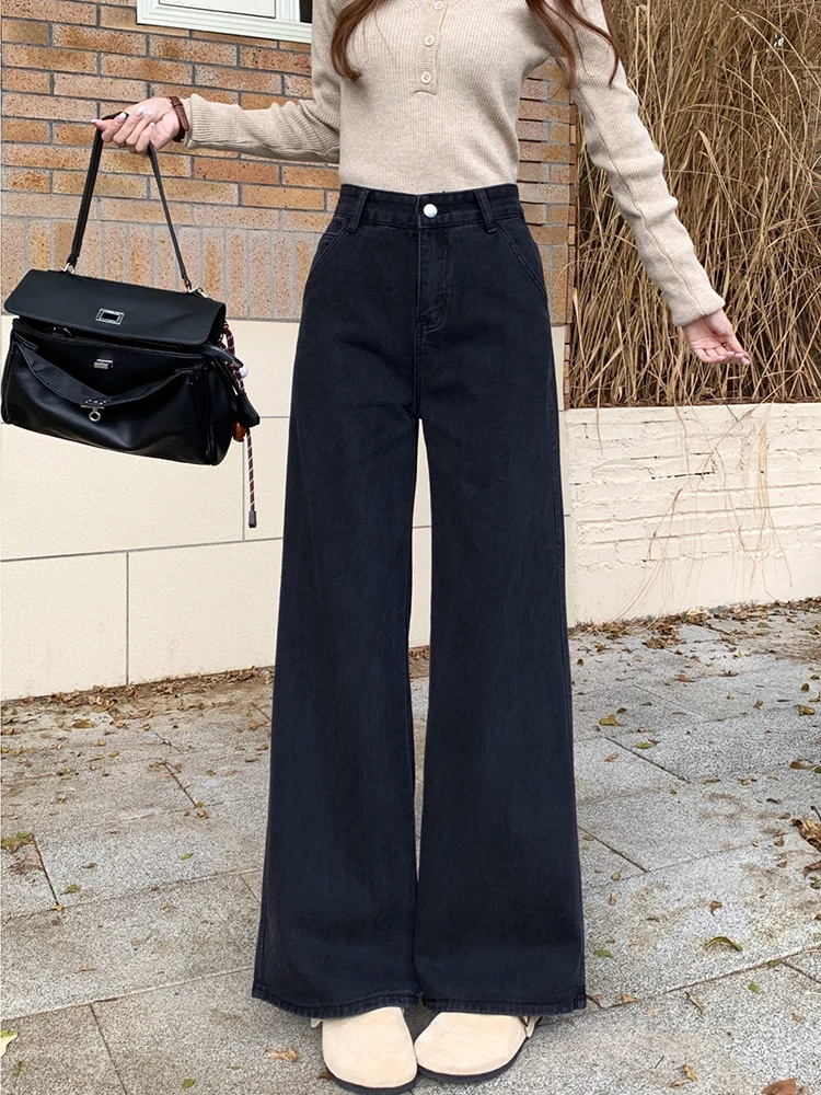 스트레이트 진 여성 자수 레이스업 진주 비즈 장식 러플 예술적 여성미 미학적 시크 편안한 부드러운 모던 가을