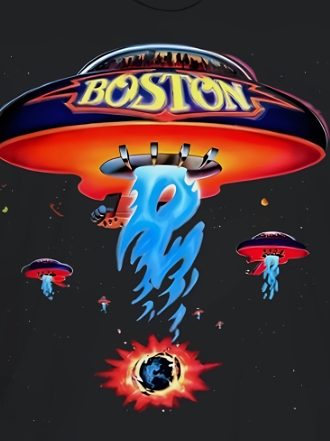 تي شيرت رجالي برسومات "بوسطن" UFO مقاس كبير - رقبة دائرية كاجوال، تصميم طباعة ثلاثي الأبعاد مع غريبة وسفينة فضاء، قابل للغسل في الغسالة