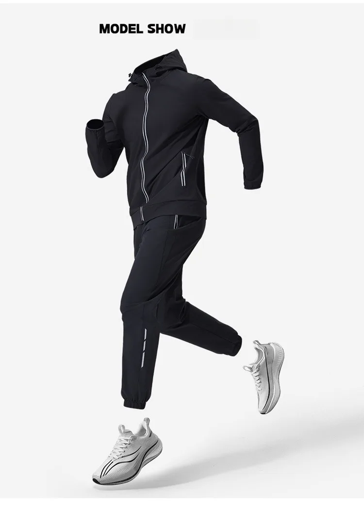 Herren-Sportbekleidungsset mit Kapuze, Trainingsausrüstung, atmungsaktive Jacke und Hose, Fitness-Outfit für bequeme Trainingskleidung – Detail 3