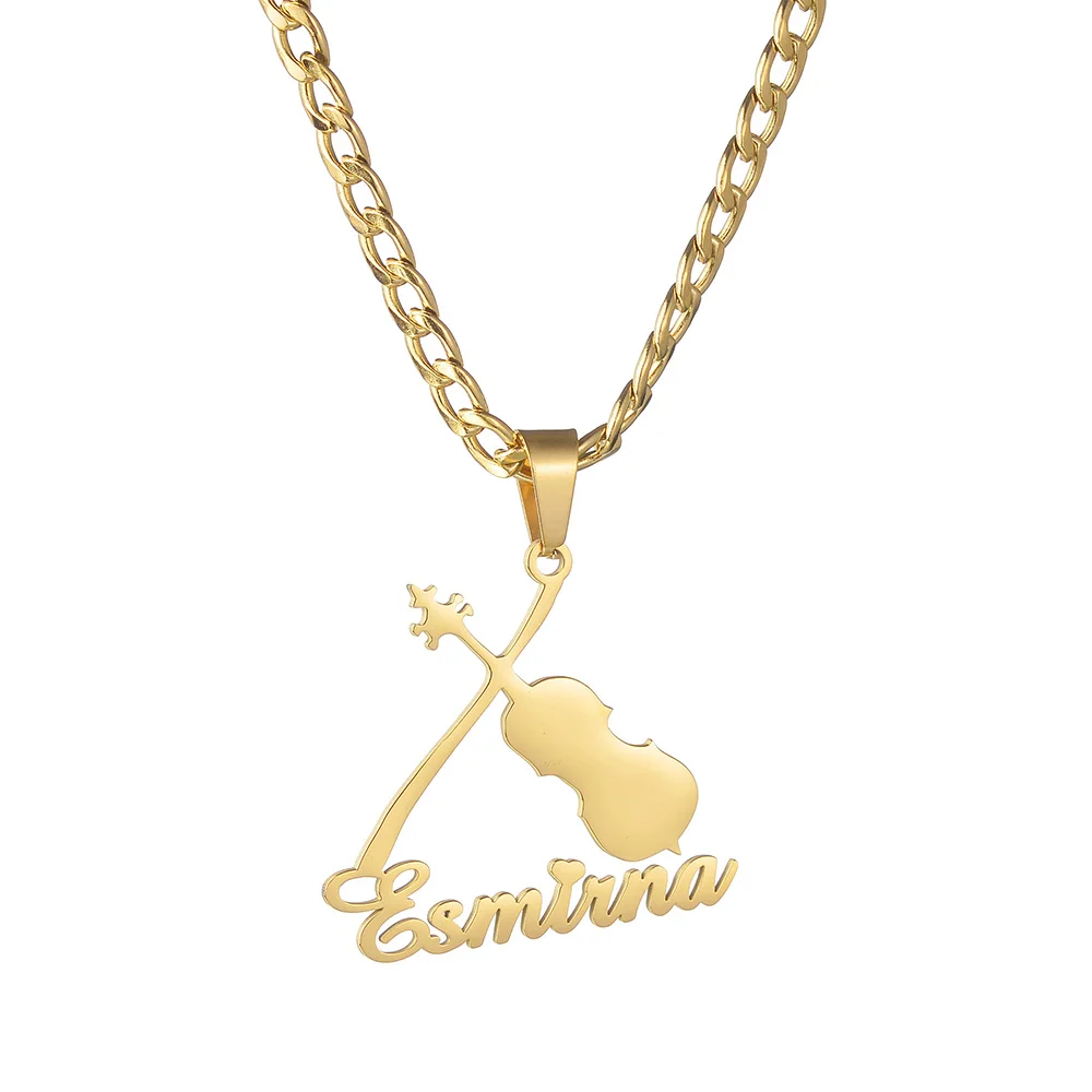 Diamon Fashion collana personalizzata con nome personalizzato strumento in acciaio inossidabile ciondolo a catena spessa per violino per regalo di gioielli da donna