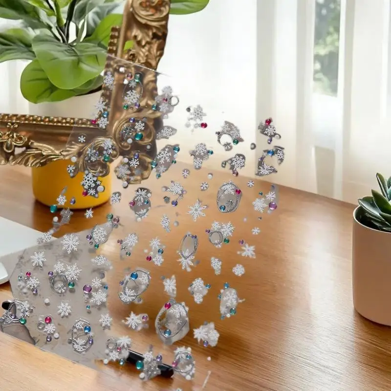 Charming Holiday Polka Dot Snowflake Nail Decals Female Nail Printing Raised Stickers Yuletide Nail Ornaments