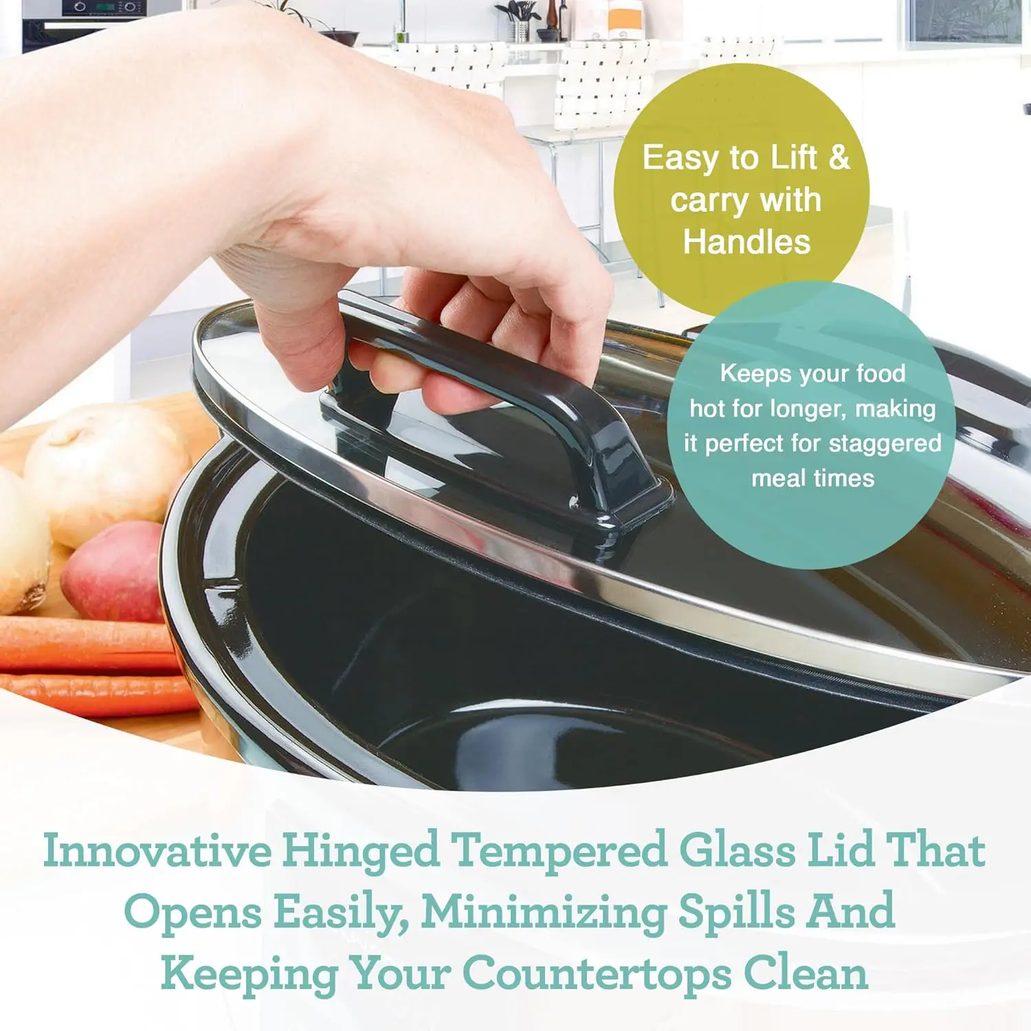 SCX6 طباخ بطيء قابل للبرمجة 6 كوارت - أفضل طباخ رقمي بطيء للوجبات العائلية الكبيرة، طباخ بطيء ذكي مع مؤقت، مثالي لـ