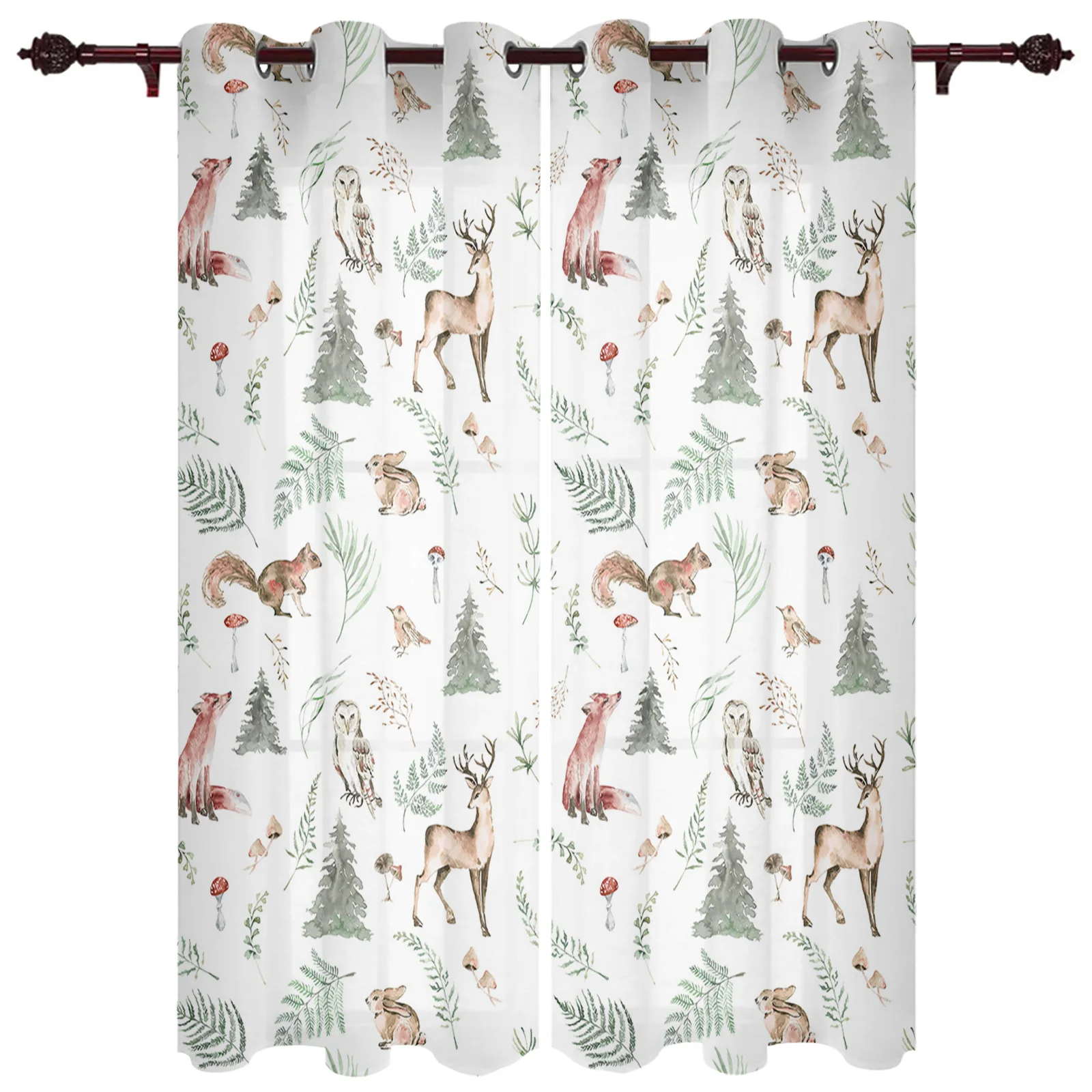 Winter Christmas Tree Elk Squirrel Leaves Window Curtains for Living Room Luxury Bedroom Curtains Coffee Kitchen Decor Drapes