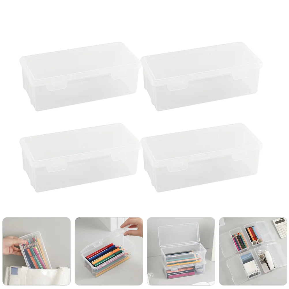 

4 Pcs Transparent Pencil Case Plastic Stackable Pencils Painting Cases Container Marker Storage Pp