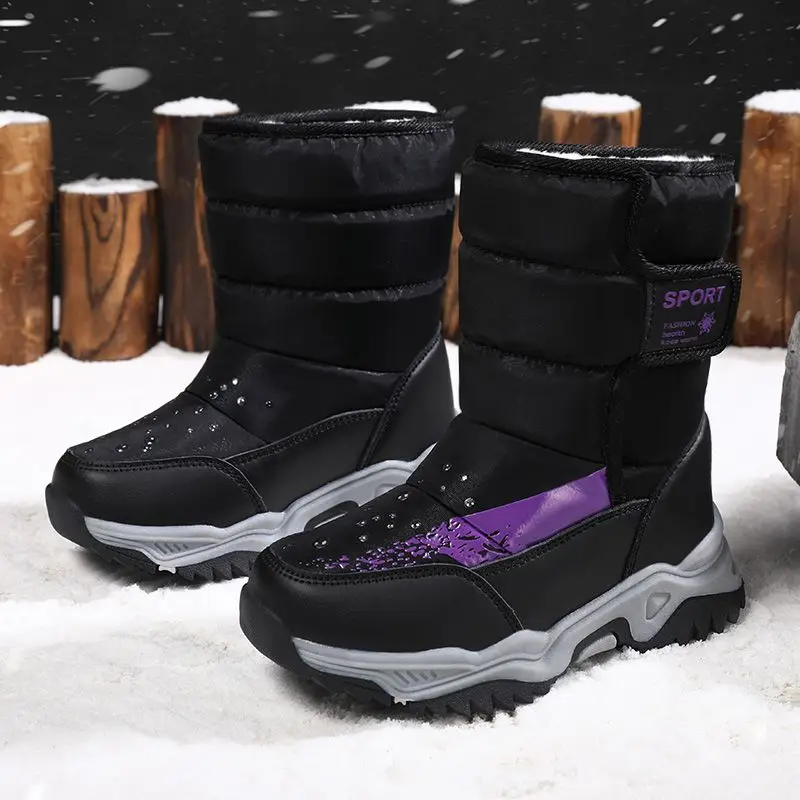 Kids Boys Girls Winter Snow Boots Waterproof High Top Warm Cotton Shoes Non Slip Thickened for Big Children