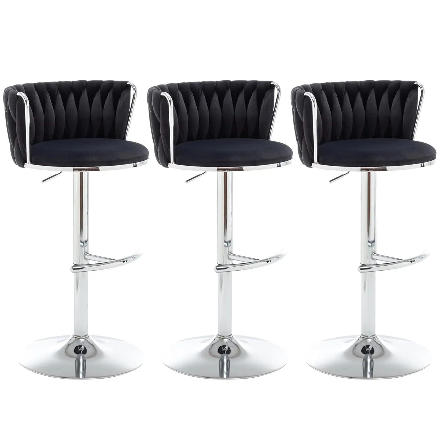 

Набор из 3 барных стульев из вельвета, черные, с низкой спинкой, вращающиеся, для кухонного острова или бара, на заказ