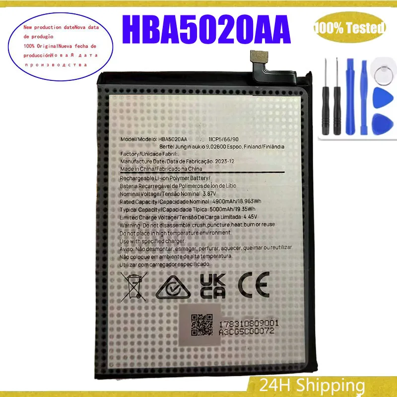 3.87V 5000mAh New HBA5020AA Battery For HMD Pulse+ /Pulse Pro / Pulse Fusion/Crest/Crest Max Mobile Phone 1ICP5/66/90 + Tools