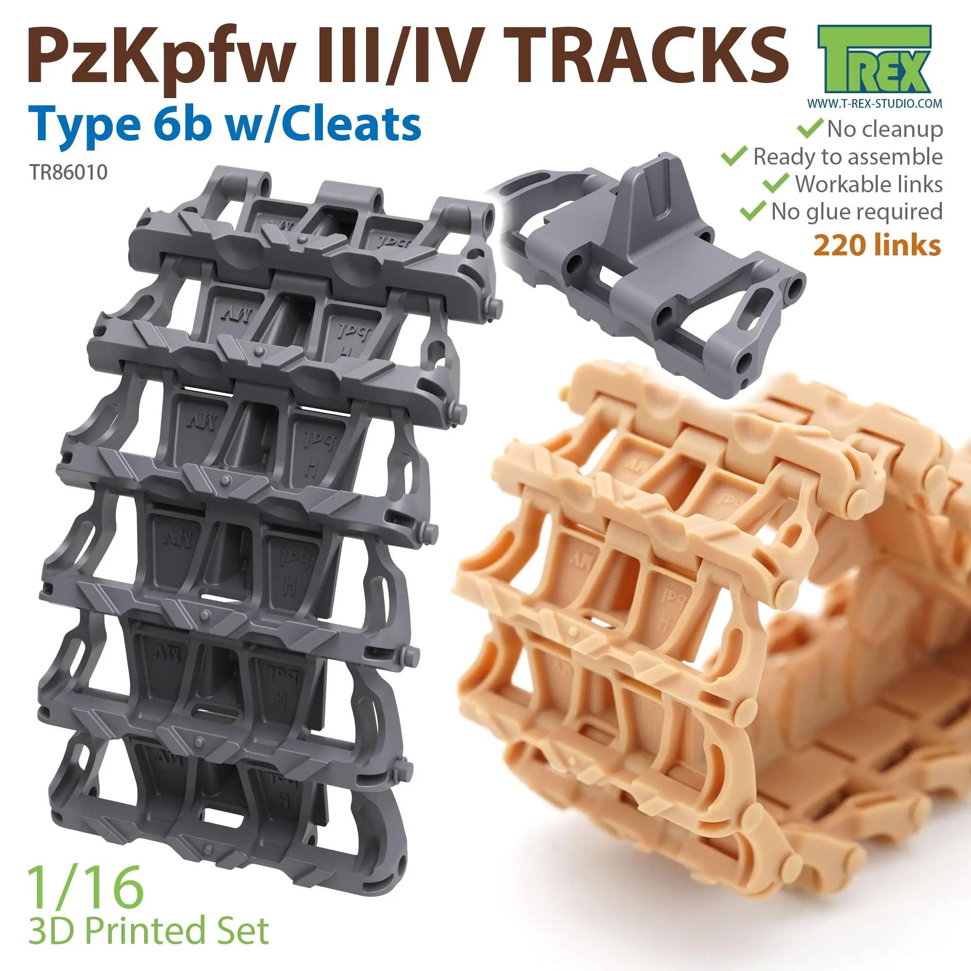 T-REX 86010 1/16 SCALE PzKpfw III/IV Tracks Type 6b w/Cleats