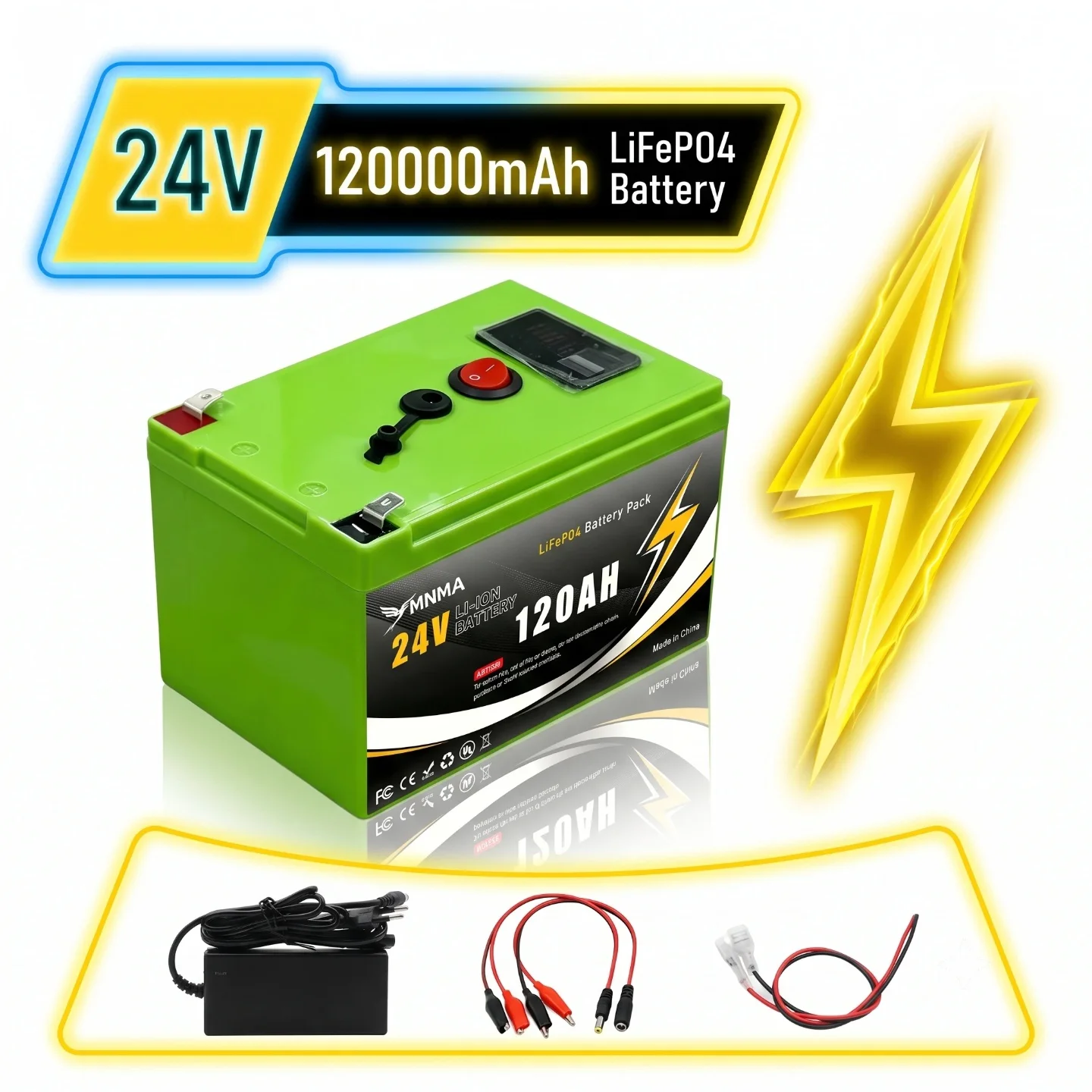 24V 120Ah LiFePO4 Battery,100A BMS, 4000+ Deep Cycle 24V Lithium Battery For Trolling Motor,Boat,RV, Solar,Camping