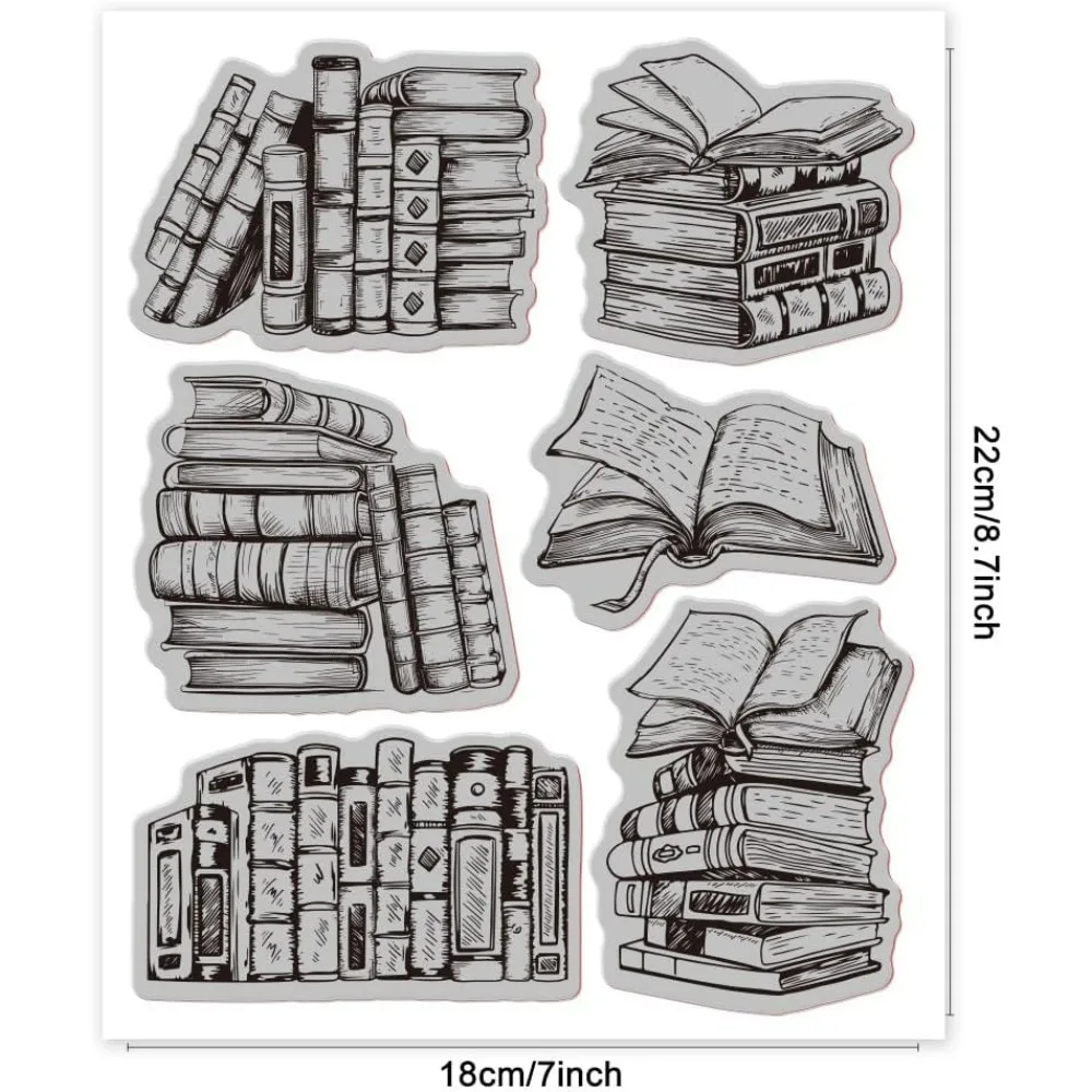 Vintage Books Cling Rubber Stamp 7.09x8.66inch Retro Sketch Books EVA Stamps Embossing Stamp Seal for DIY Scrapbooking and