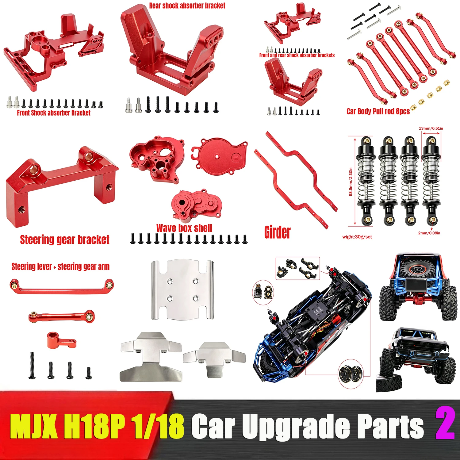 MJX H18P 1/18 RC Remote Control Car Upgrade Parts Shock Absorber Bracket Girder Pull Rod Armor Wave Box Shell Servo Arm Parts 2